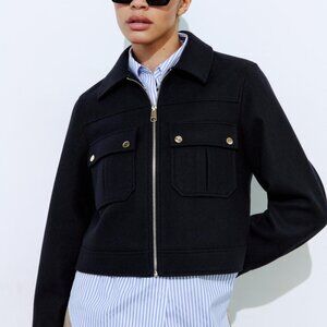 NWT ZARA CROPPED SOFT JACKET navy blue